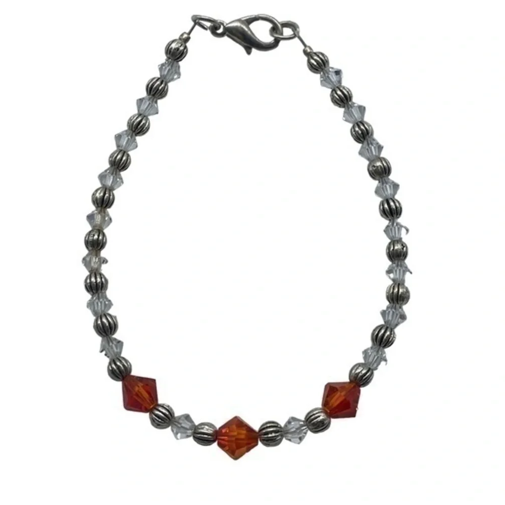 Swarovski Crystal Citrine and Clear Bead Handmade Bracelet With Lobster Clasp